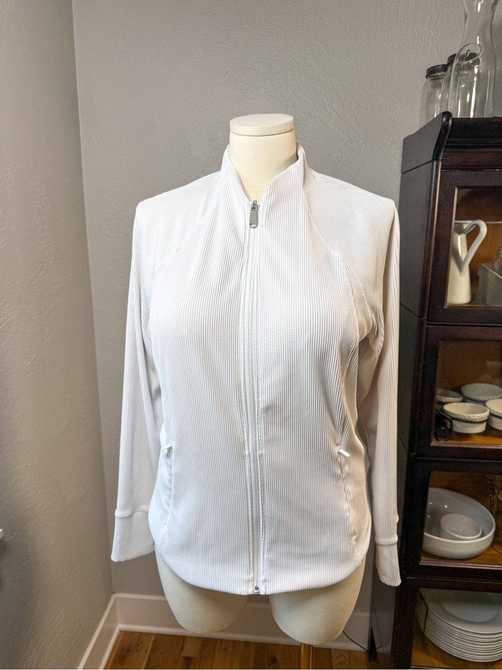 Athleta Salutation Ribbed Full Zip Jacket Thumbholes White Size XL